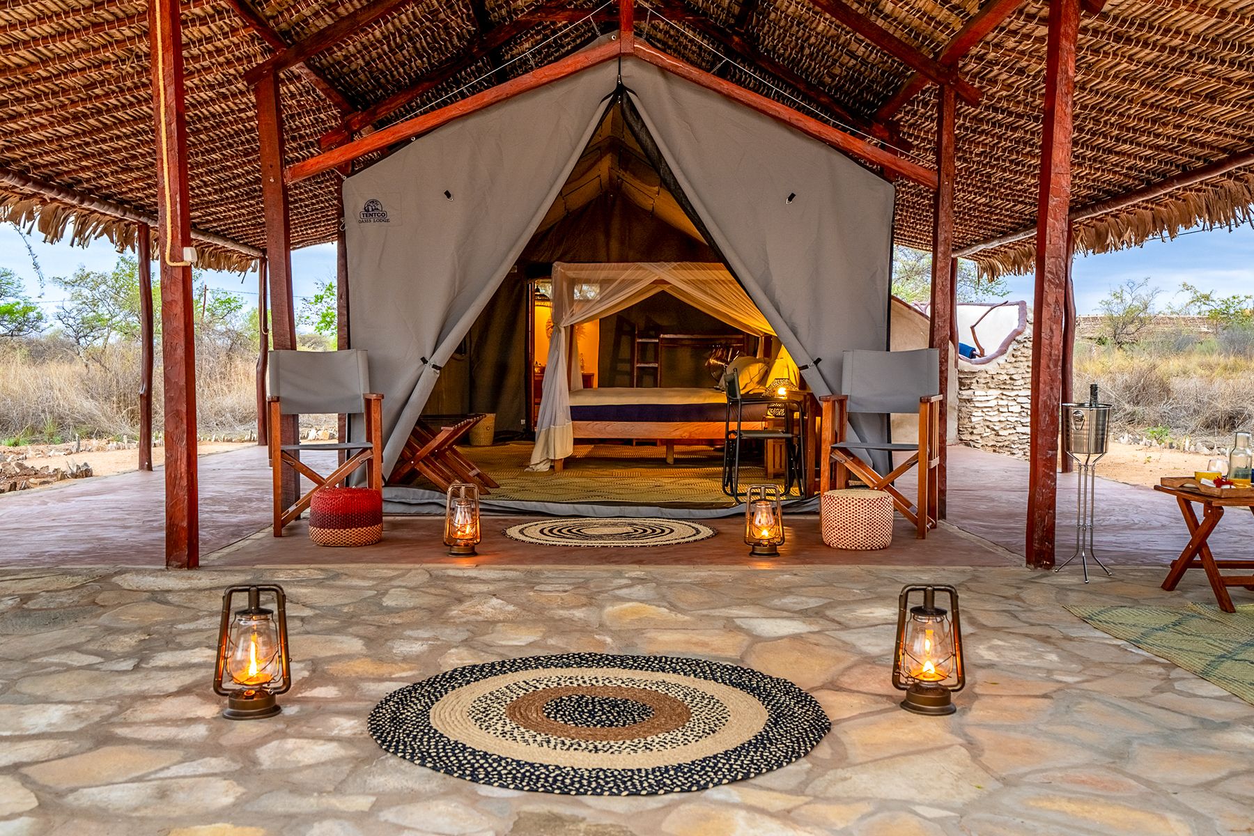 Entrance to a guest tent at Namaroka Tsingy Camp in Madagascar