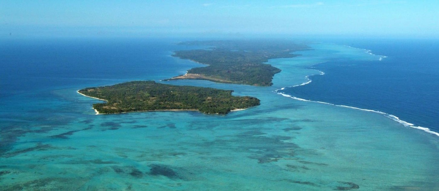 Aerial view of Princesse Bora Lodge & Spa on Sainte-Marie island in Madagascar