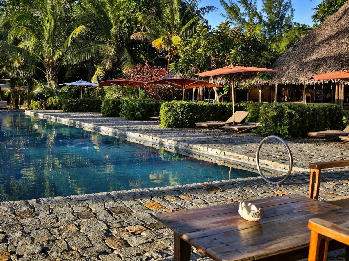 Poolside at Princesse Bora Lodge & Spa on Sainte-Marie island in Madagascar
