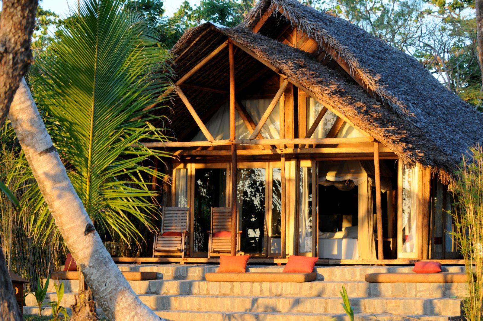 Exterior of guest suite at Princesse Bora Lodge & Spa on Sainte-Marie island in Madagascar
