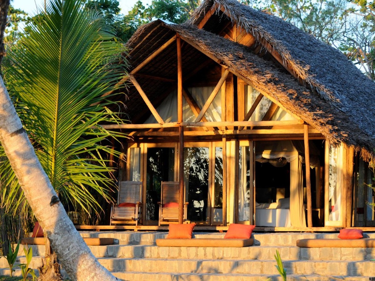 Exterior of guest suite at Princesse Bora Lodge & Spa on Sainte-Marie island in Madagascar
