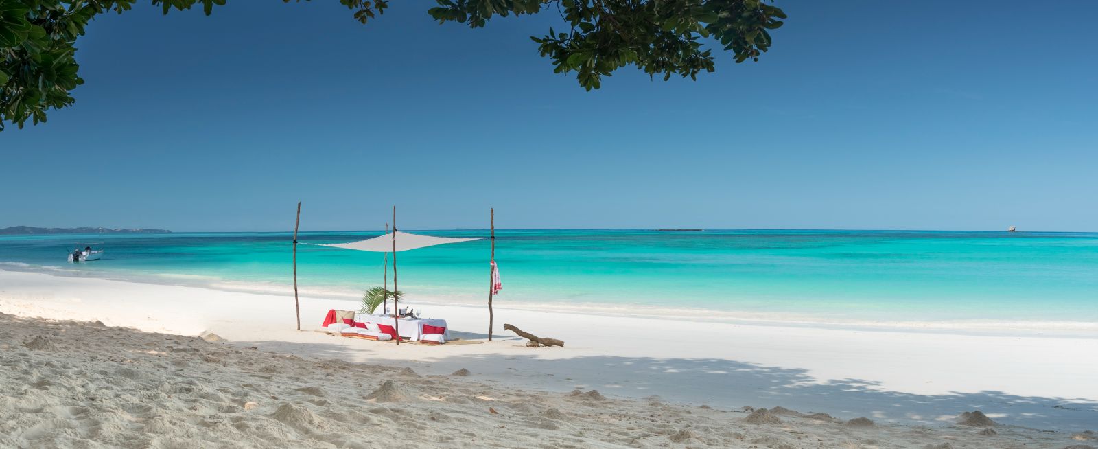Beach picnic setup  at Tsara Komba in the Nosy be archipelago in Madagascar