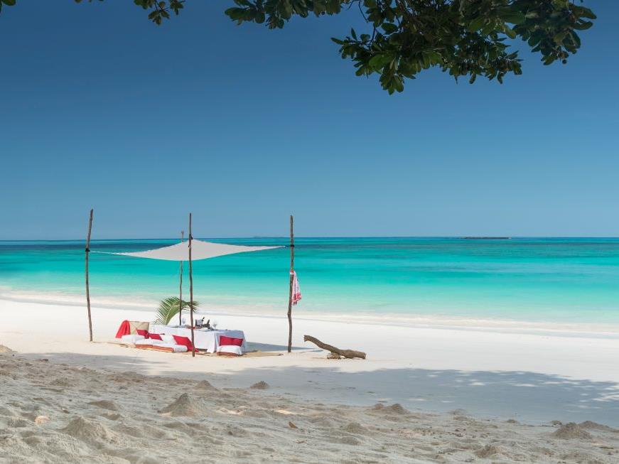 Beach picnic setup at Tsara Komba in the Nosy be archipelago in Madagascar