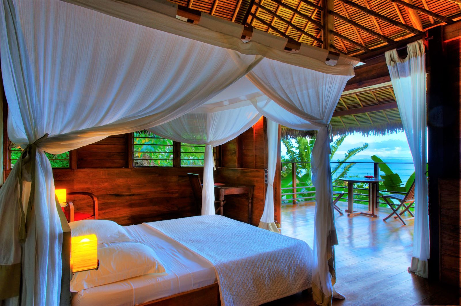 Guest bedroom with ocean views at Tsara Komba in the Nosy Be archipelago in Madagascar