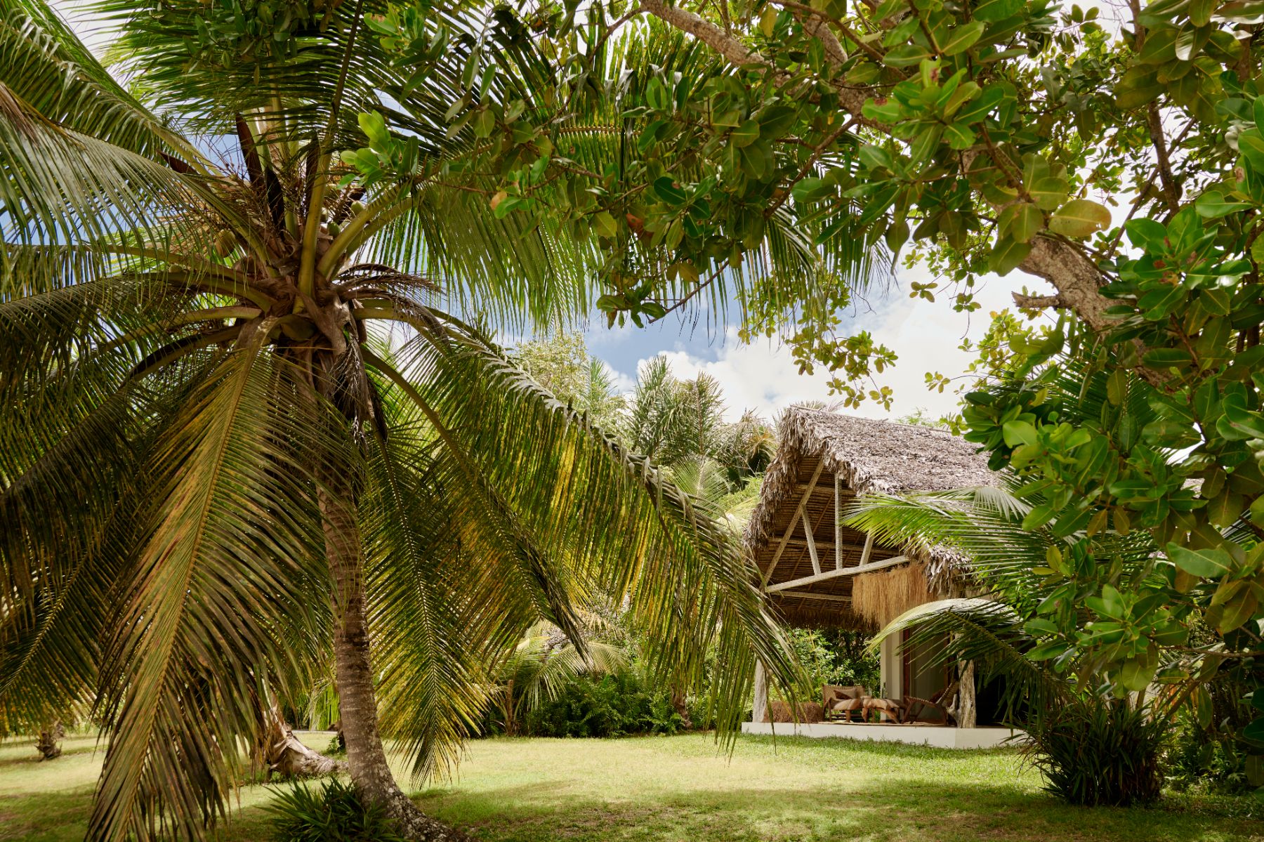 Exterior view of a beach bungalow at Voaara resort in Madagascar