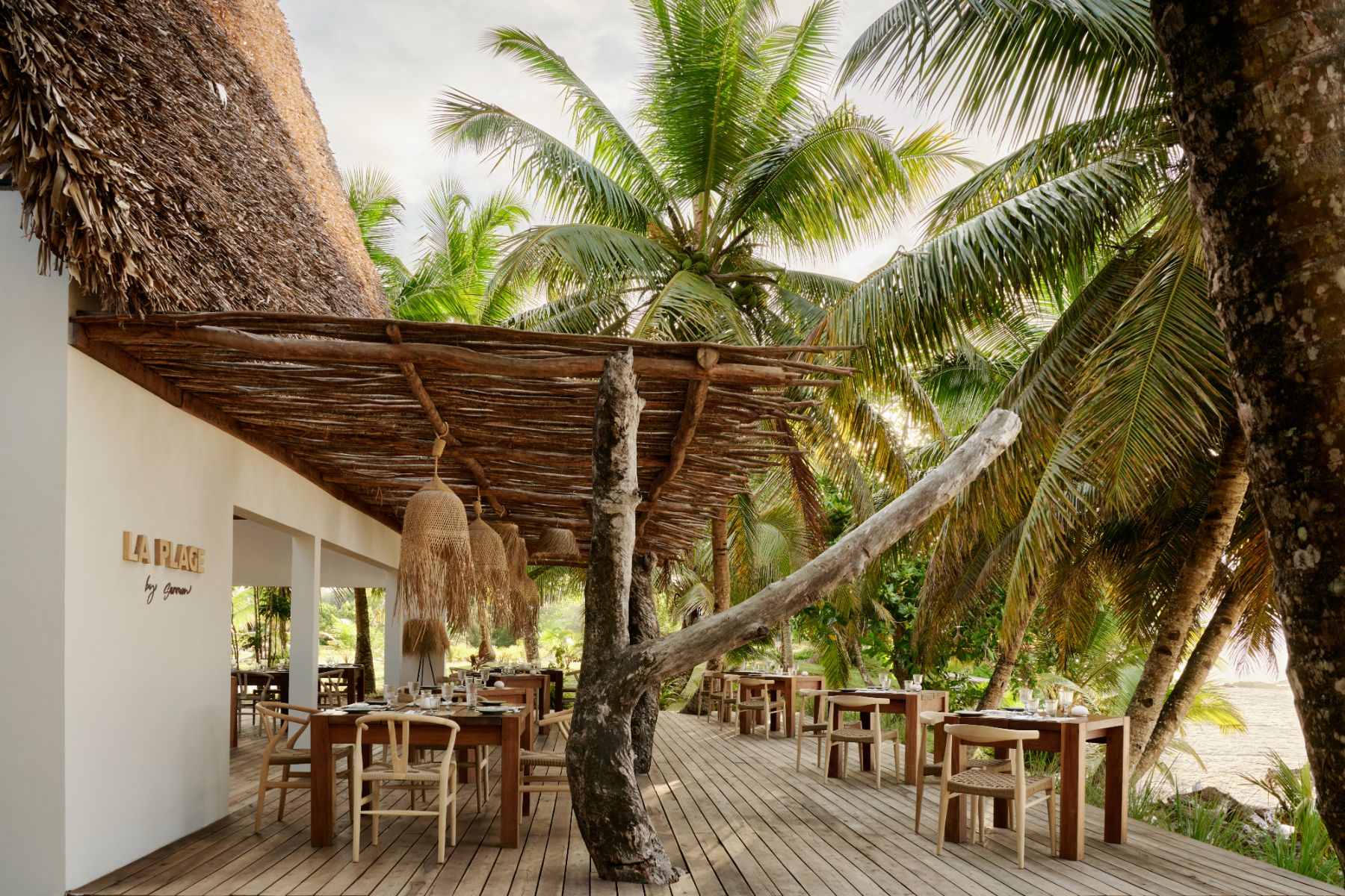 La Plage restaurant seating terrace at Voaara luxury resort in Madagascar