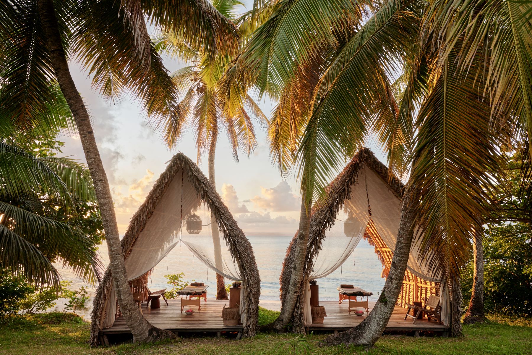 Spa tents on the beach at Voaara luxury resort in Madagascar