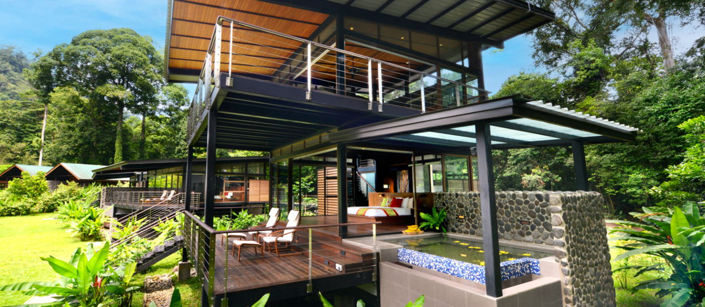 Exterior view of a double storey villa at Borneo Rainforest lodge in Malaysia's Danum Valley