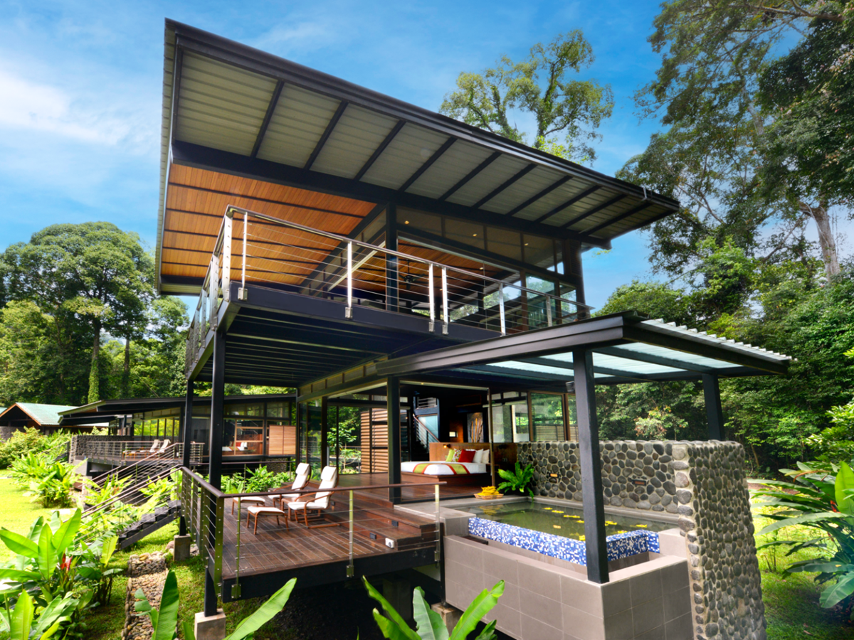 Exterior view of a double storey villa at Borneo Rainforest lodge in Malaysia's Danum Valley