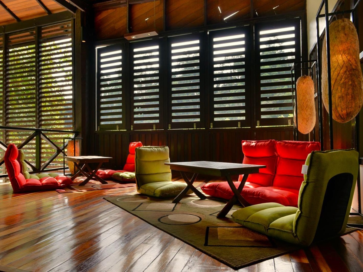 Lobby lounge at Borneo Rainforest Lodge in Malaysia's Danum Valley