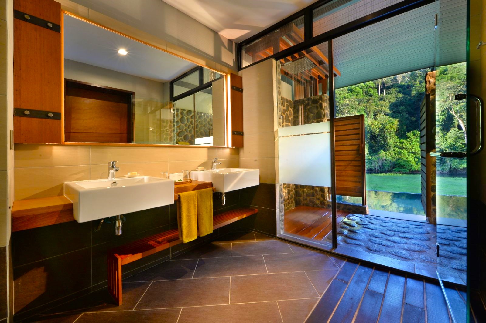 Premium deluxe villa bathroom at Borneo Rainforest Lodge in Malaysia's Danum Valley