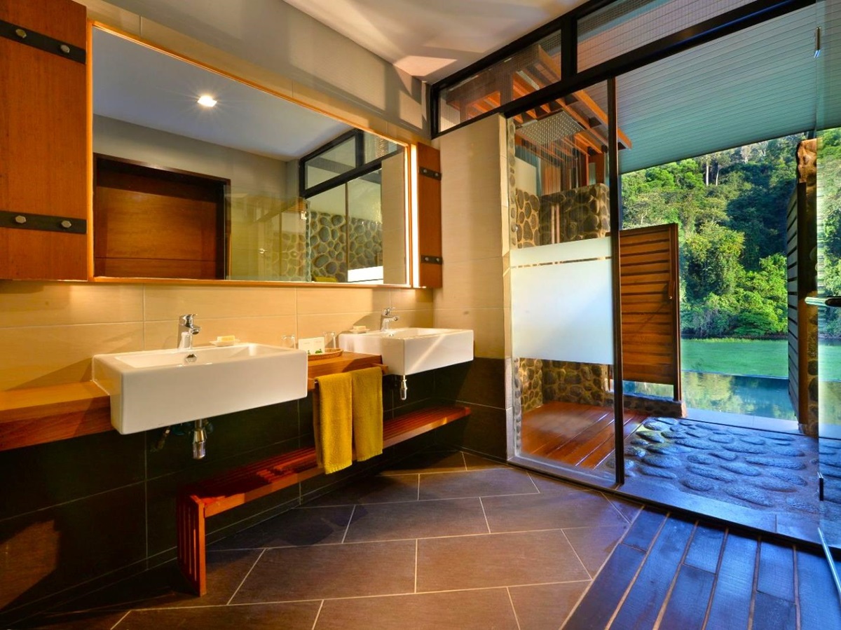 Premium deluxe villa bathroom at Borneo Rainforest Lodge in Malaysia's Danum Valley