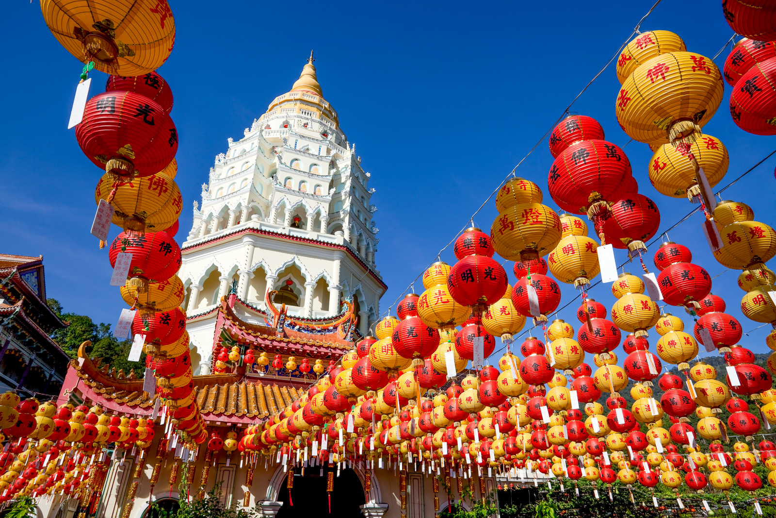 Lanterns adorning George Town Temple in Malaysia