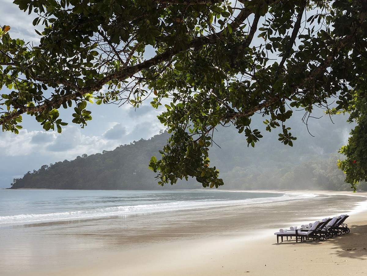 Golden sand tranquil beach at the Datai Langkawi in Malaysia