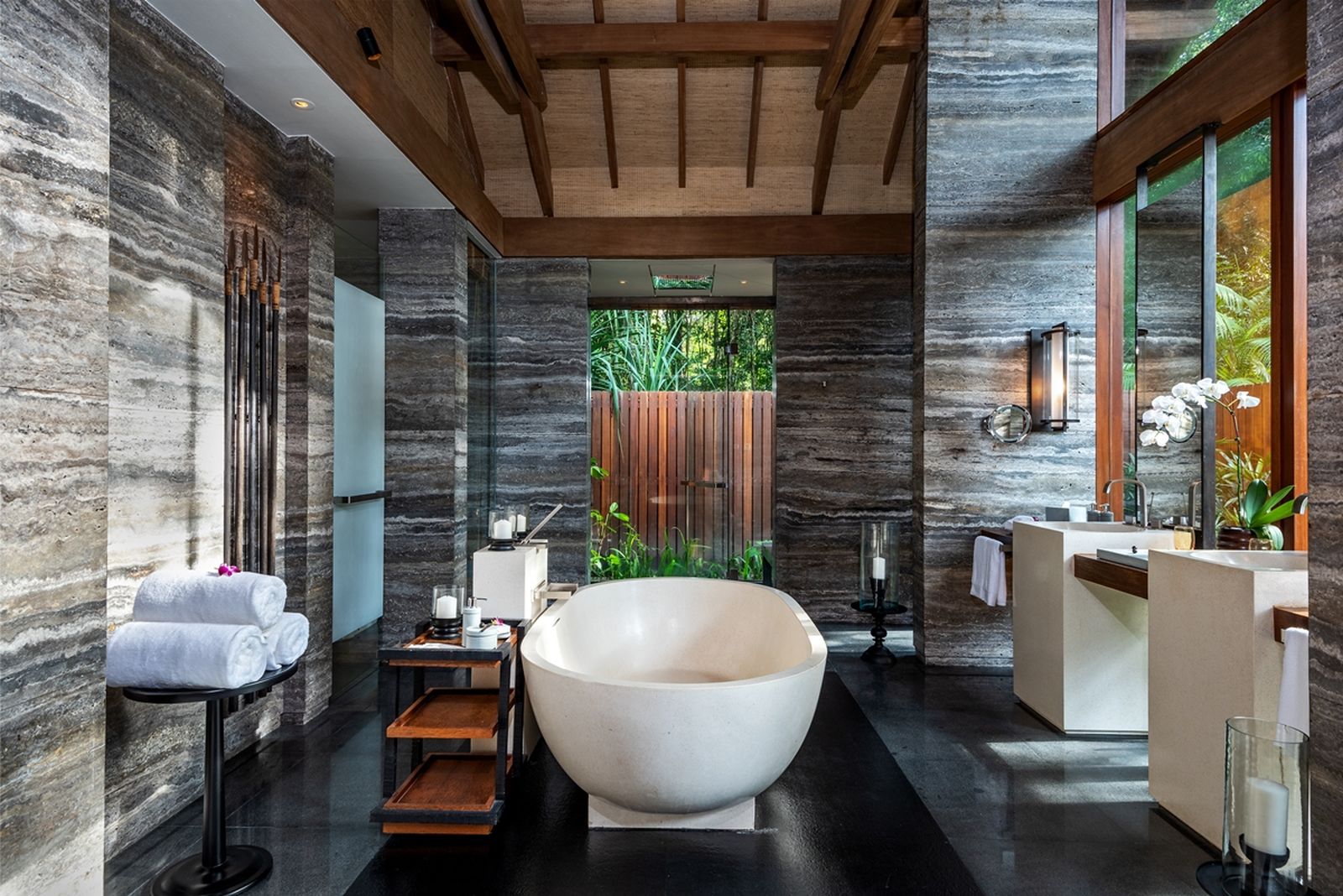 Bathroom of the one bedroom Beach Villa at the Datai Langkawi in Malaysia