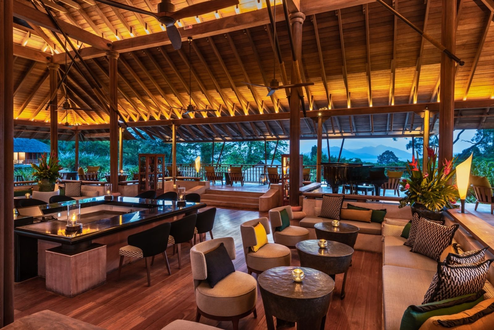 The lobby lounge at luxury resort The Datai
