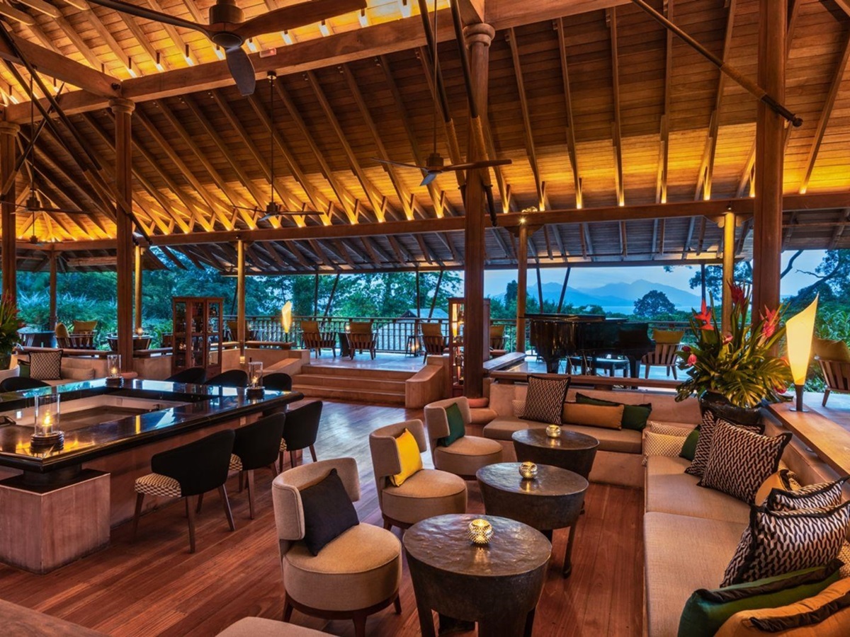The lobby lounge at luxury resort The Datai