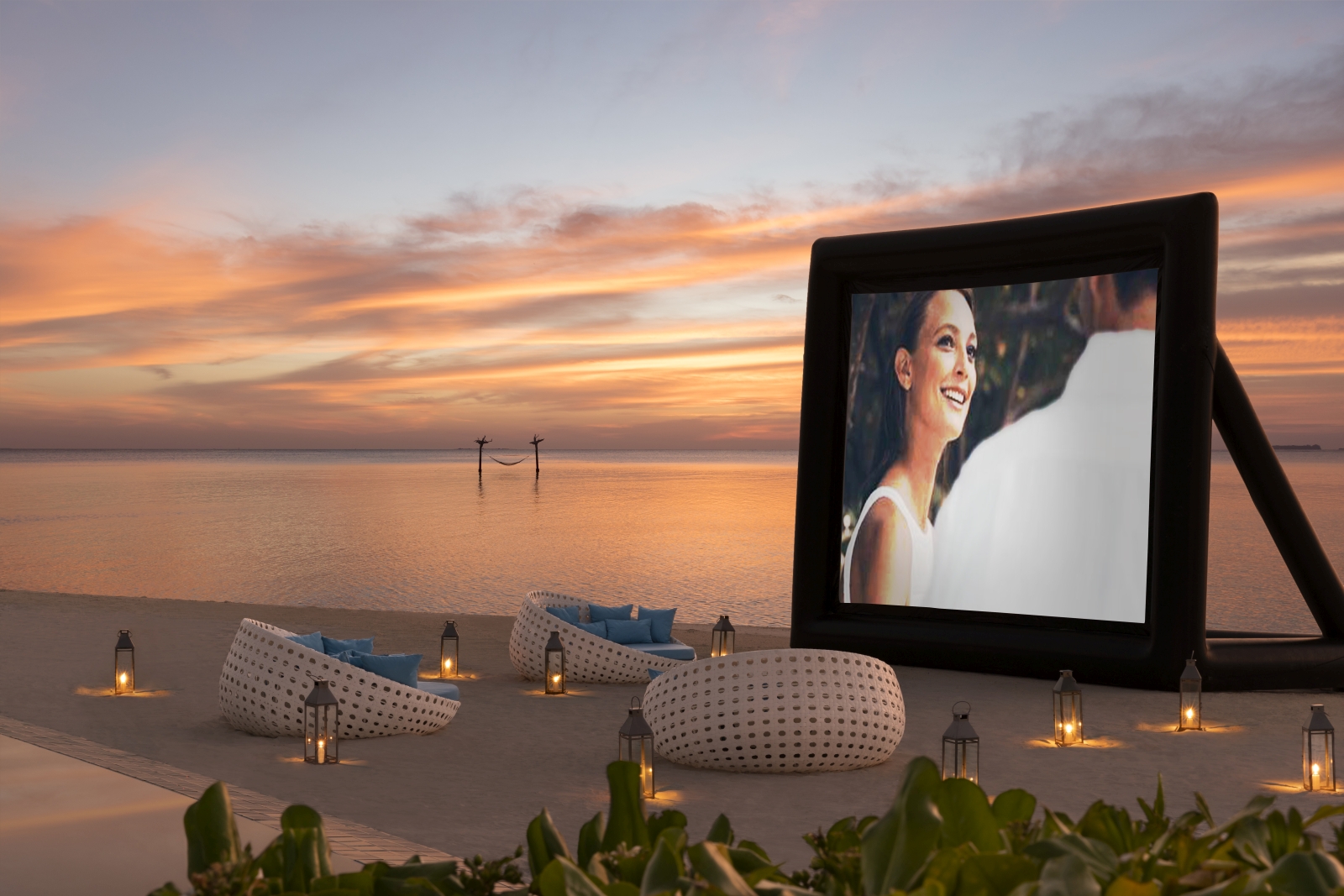 Romantic beach cinema at luxury resort Anantara Dhigu in the Maldives