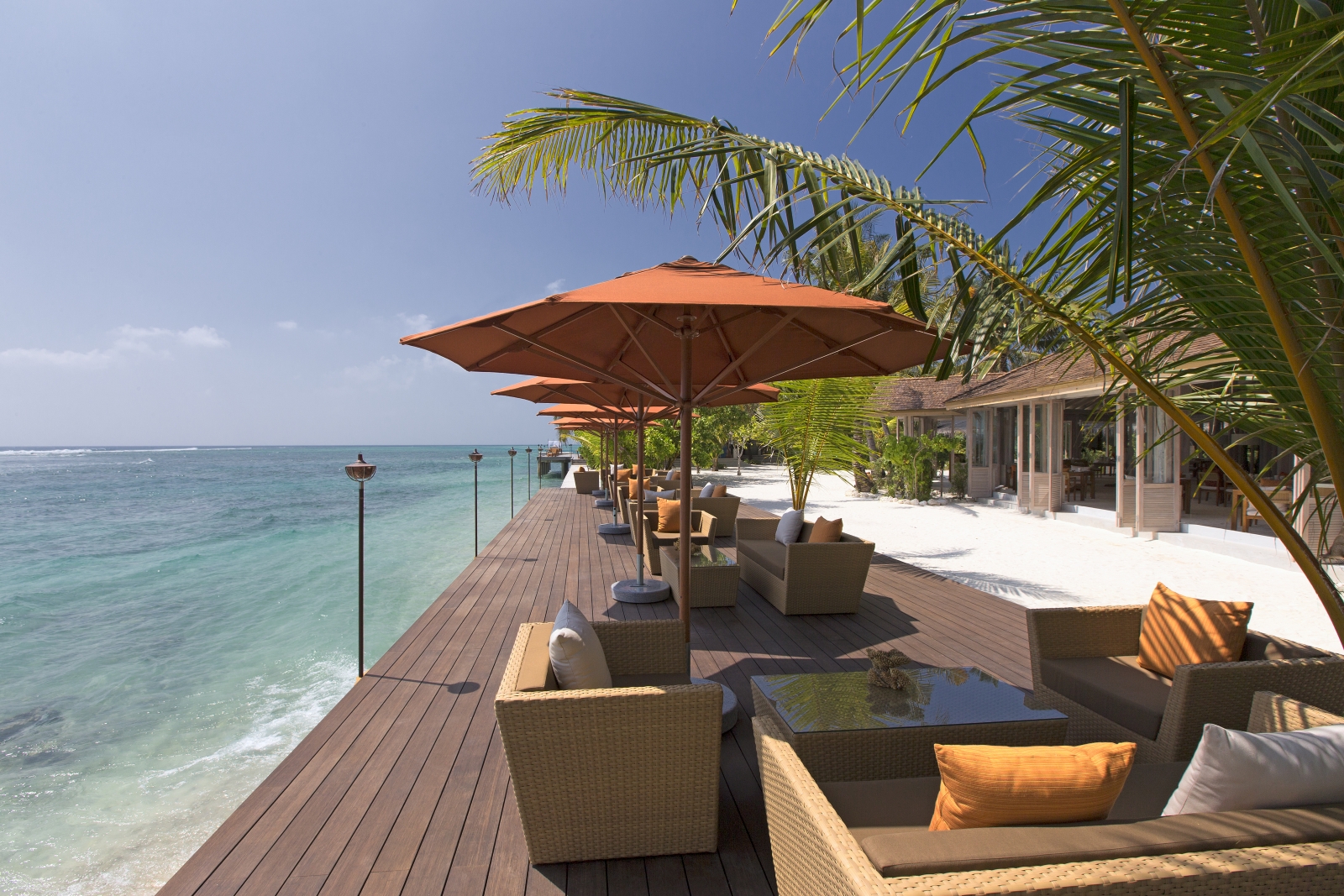 Seaside dining at 73 Degrees Restaurant at luxury resort Anantara Veli in the Maldives