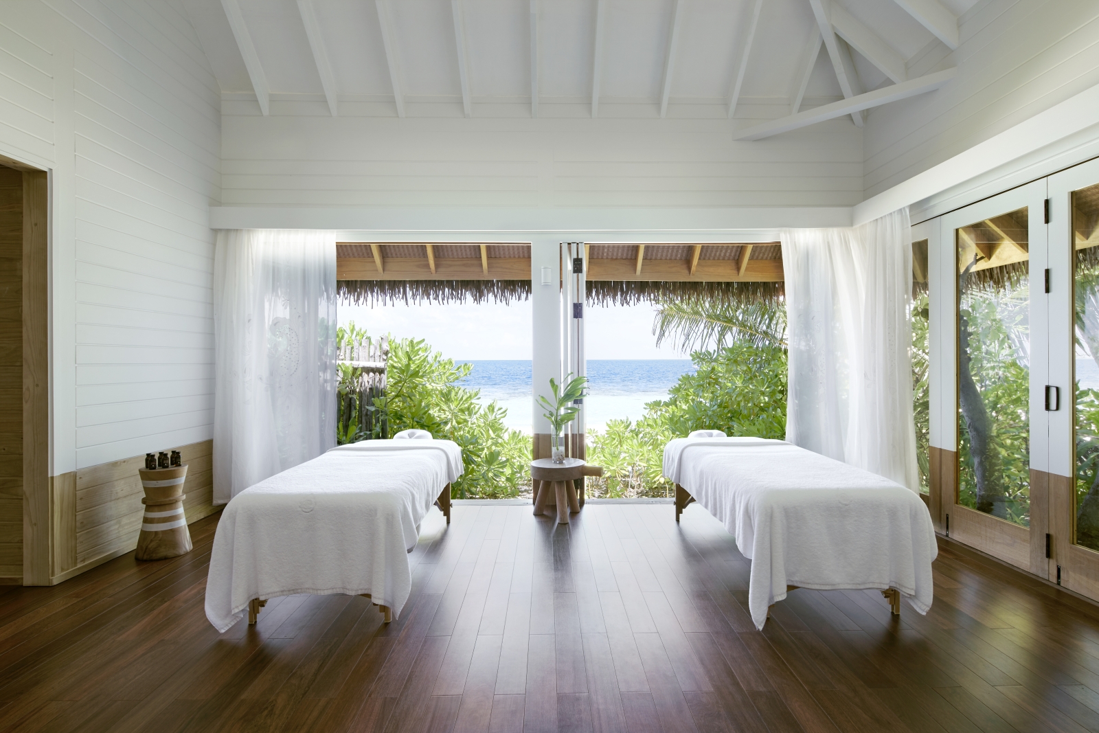 Couple's treatment room at COMO Shambhala Spa at luxury resort Cocoa Island in the Maldives