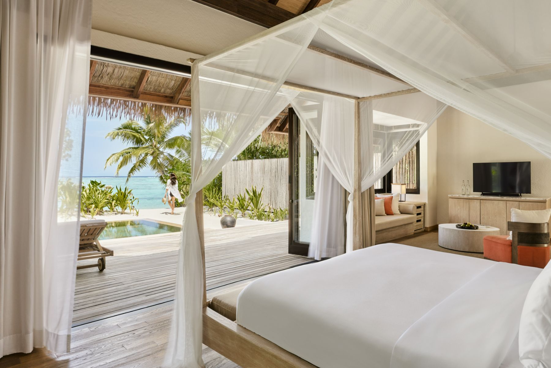 Beach Suite bedroom at COMO Maalifushi in the Maldives