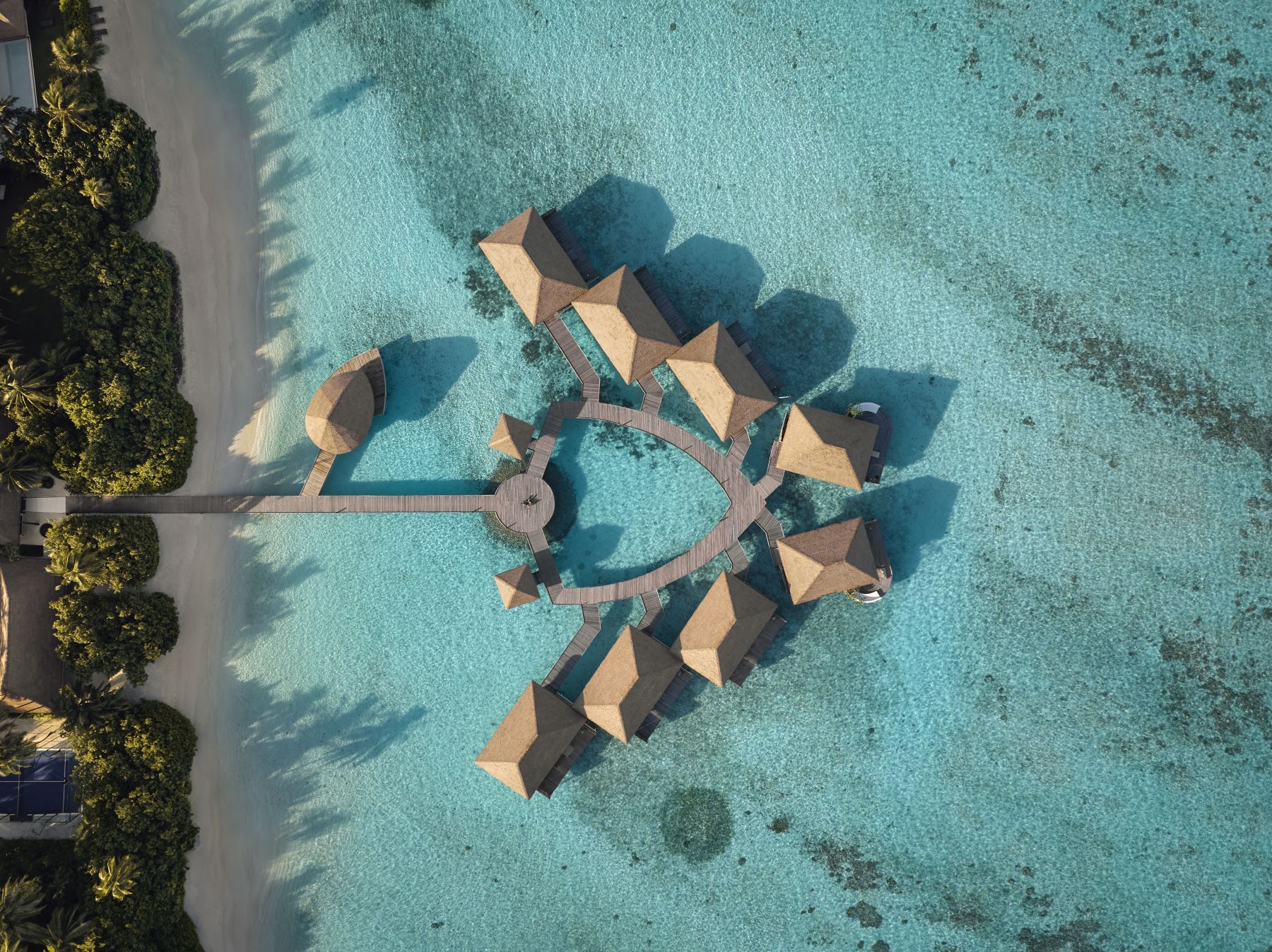 Aerial view of COMO Shambala wellness retreat at COMO Maalifushi in the Maldives