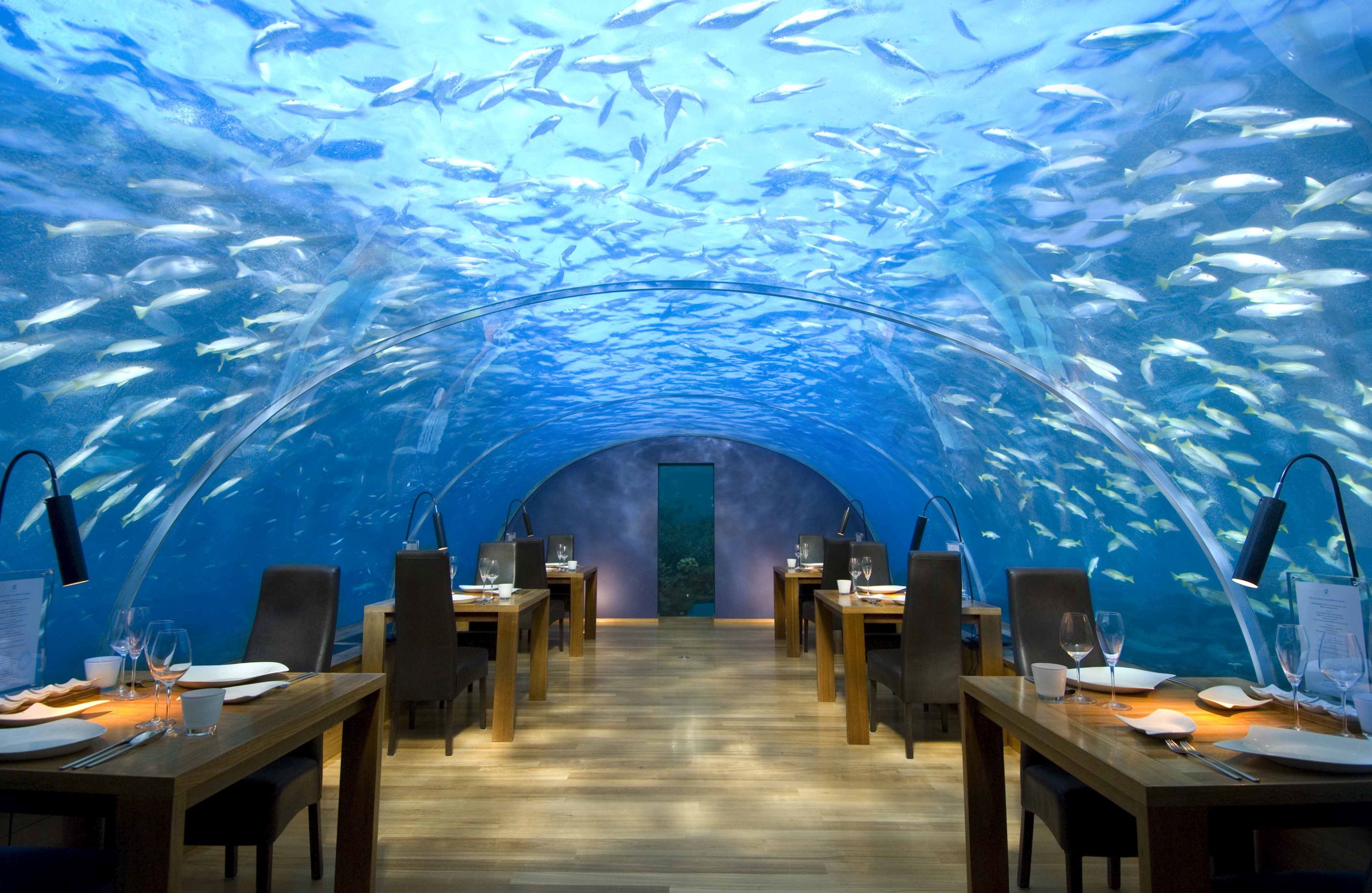 The underwater restaurant at Conrad Rangali