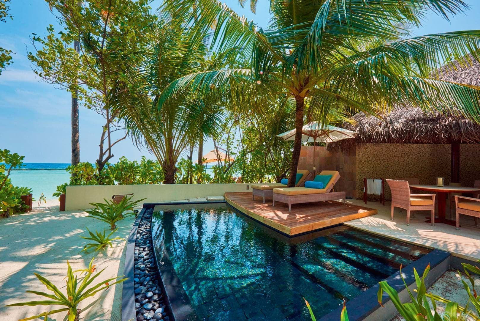 Plunge pool of a beach villa at Constance Halaveli Maldives