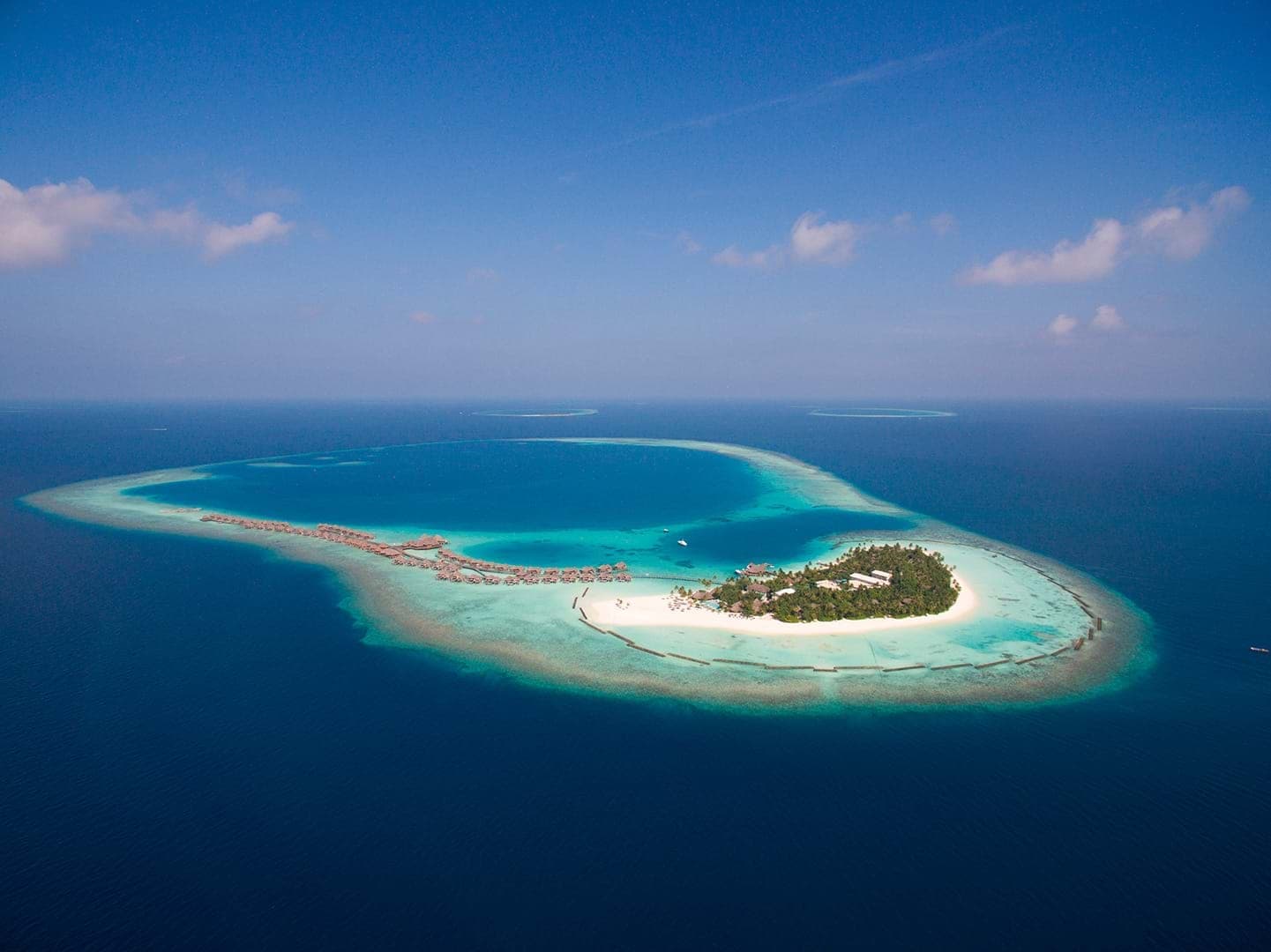 Aerial view of Constance Halaveli Maldives in the North Ari Atoll