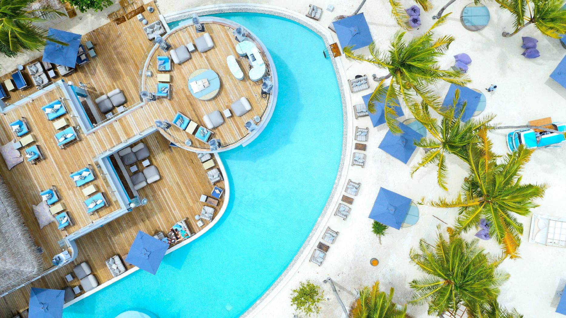 Aerial shot of the restaurant at Finolhu, Maldives