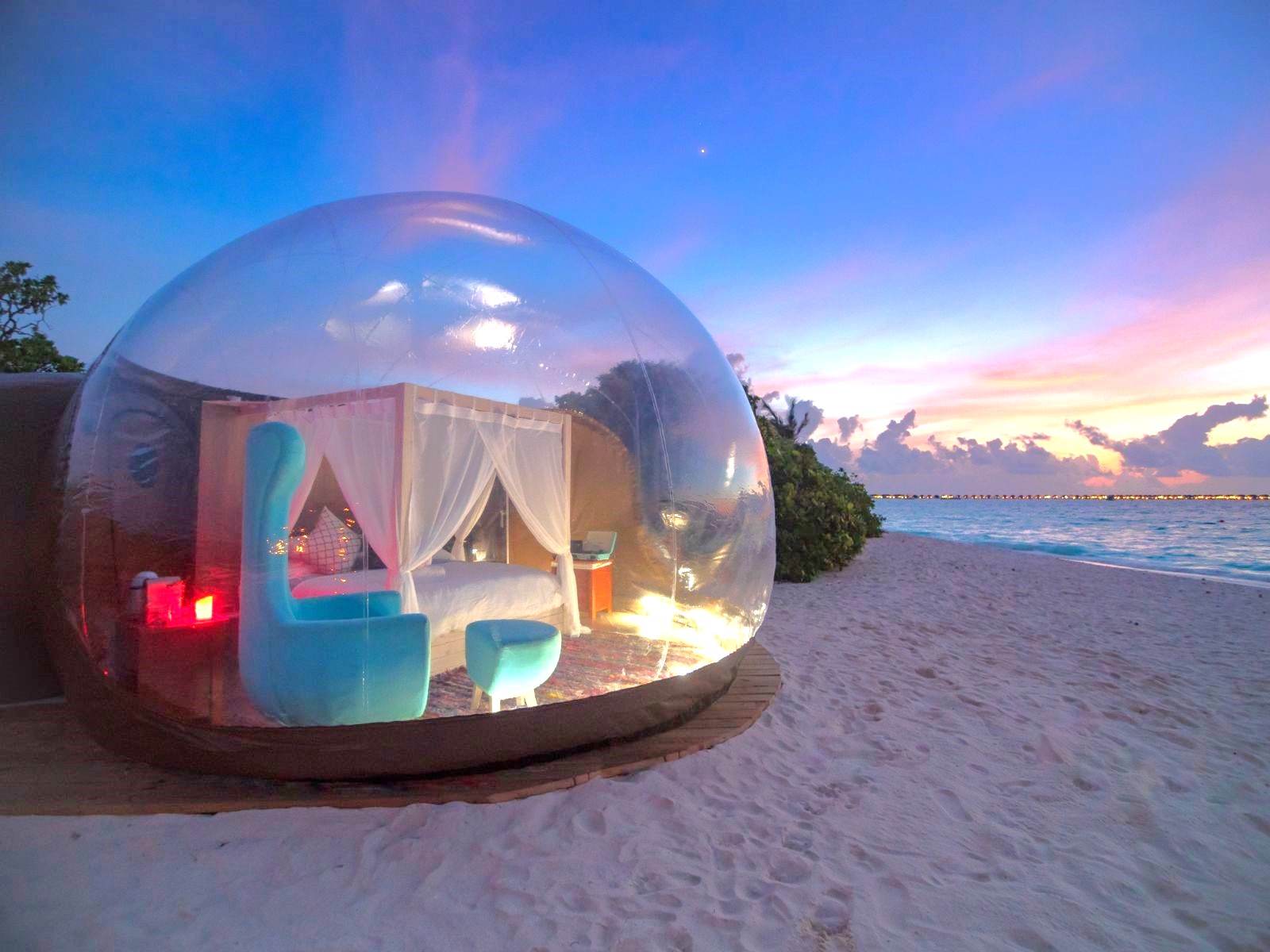 Bubble tent on the beach at Finolhu in the Maldives