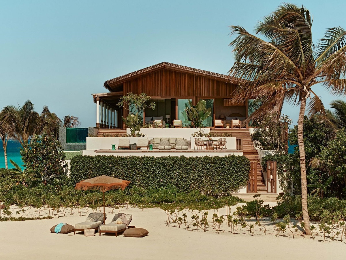 Exterior view of a beach villa at .HERE Maldives.