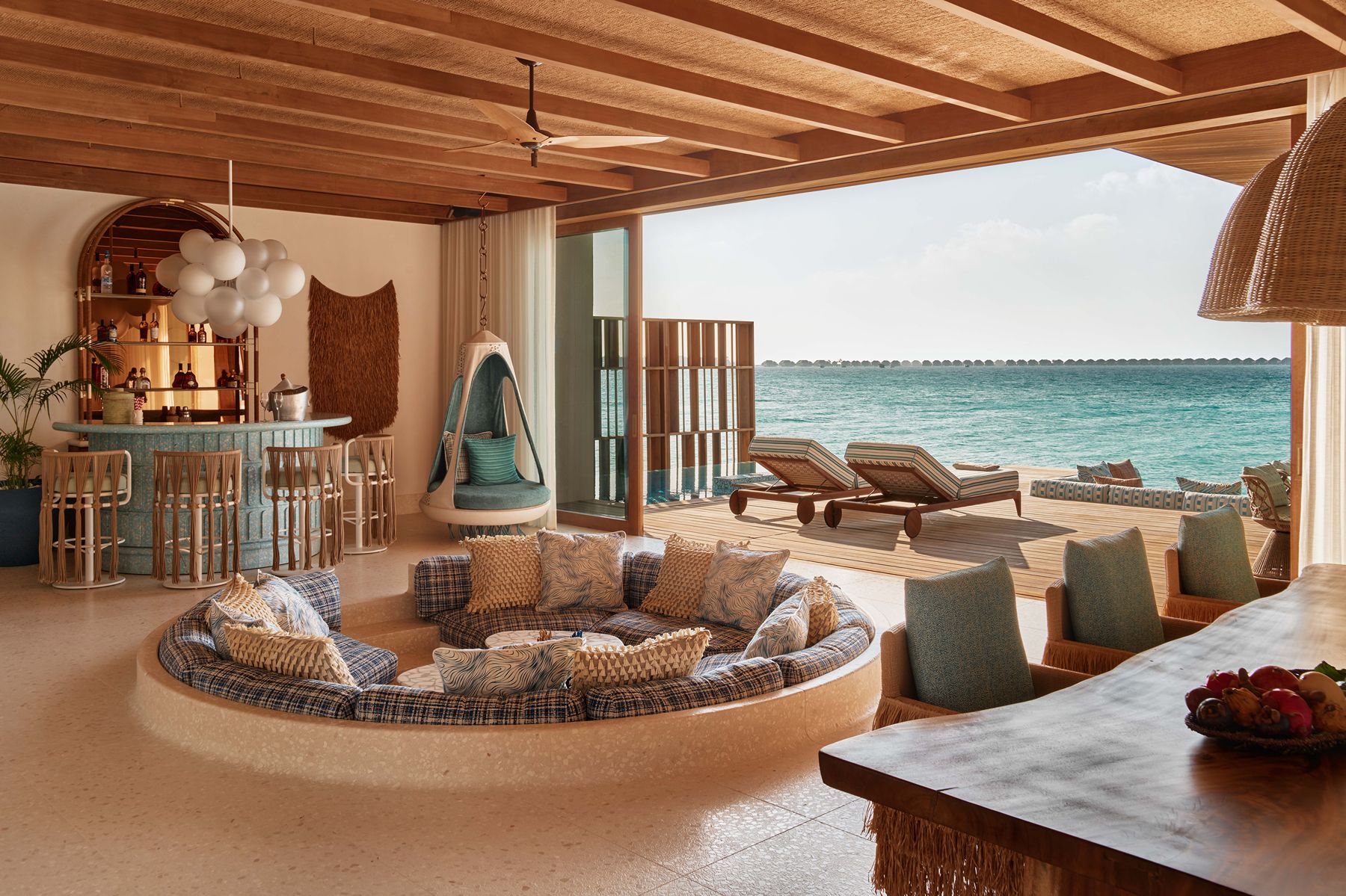 Living room with ocean views at .HERE Maldives.