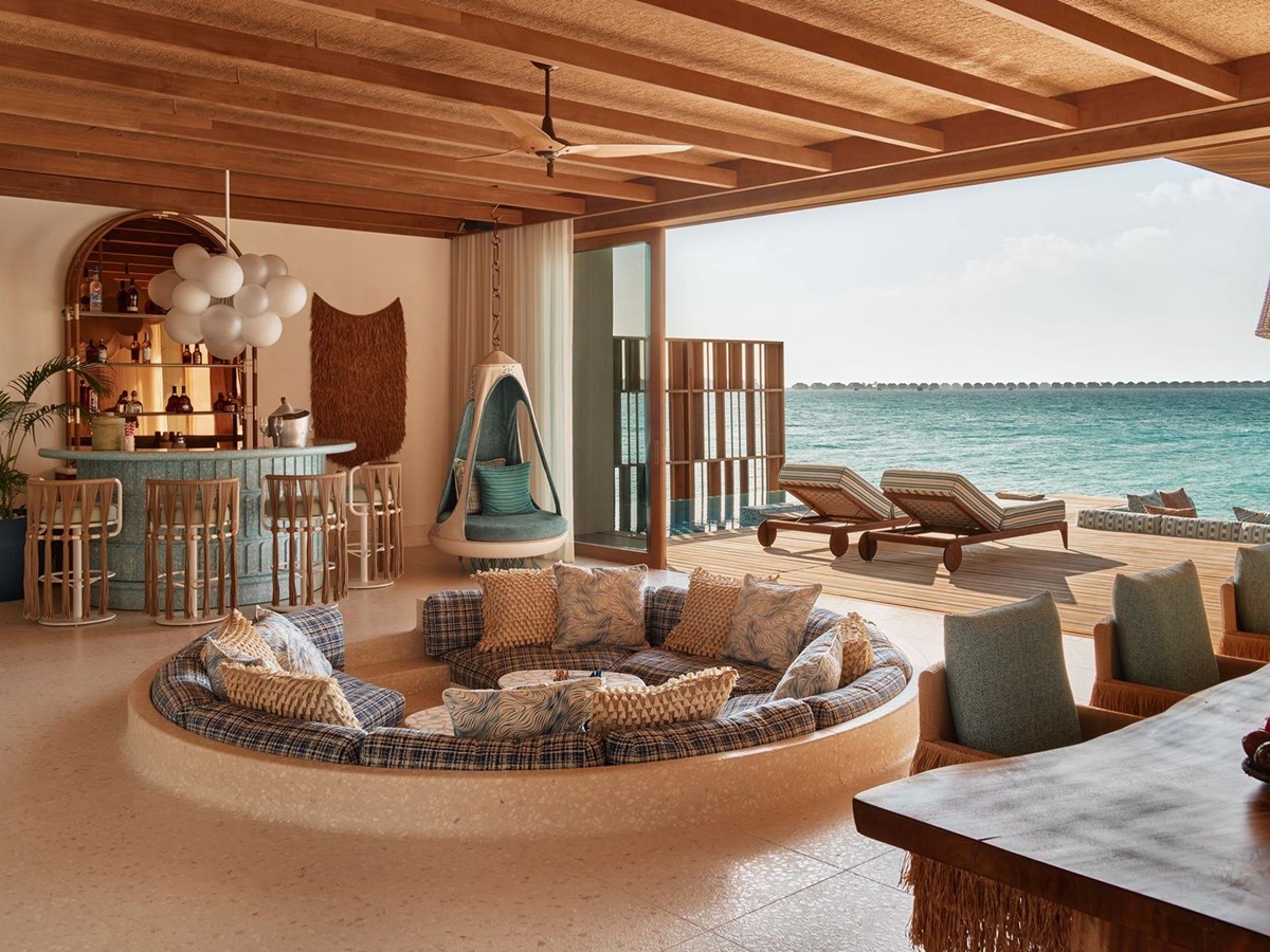 Living room with ocean views at .HERE Maldives.