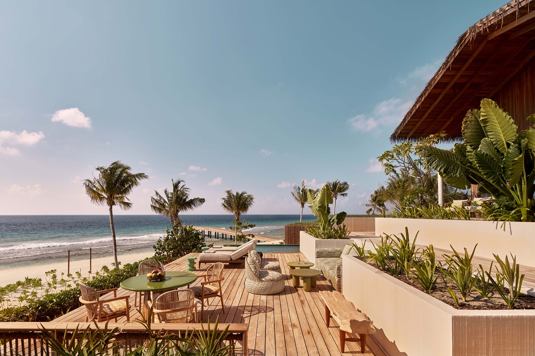 Terrace with ocean views at .HERE Maldives.