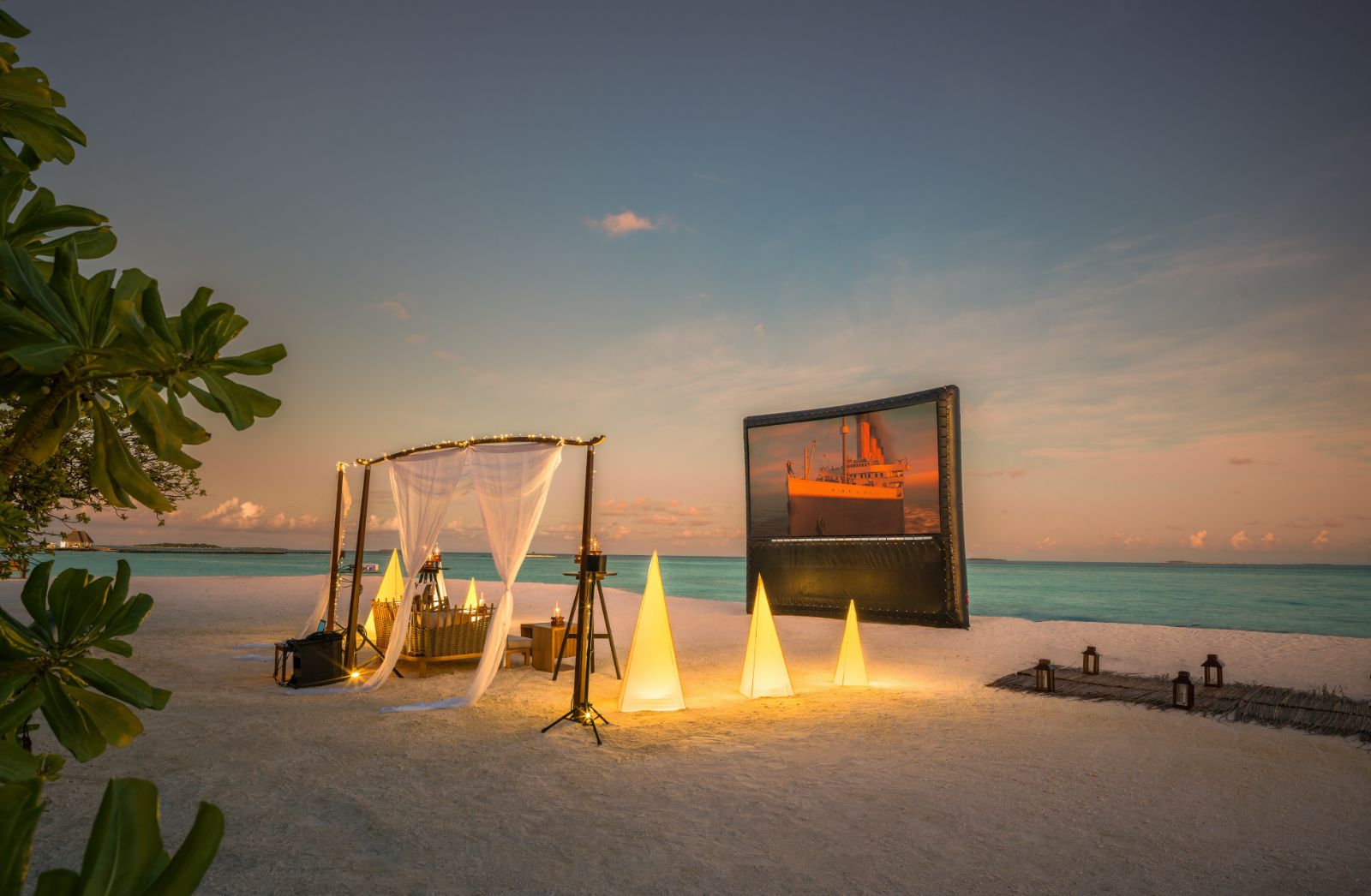 Beach cinema at Heritance Aarah resort in the Maldives