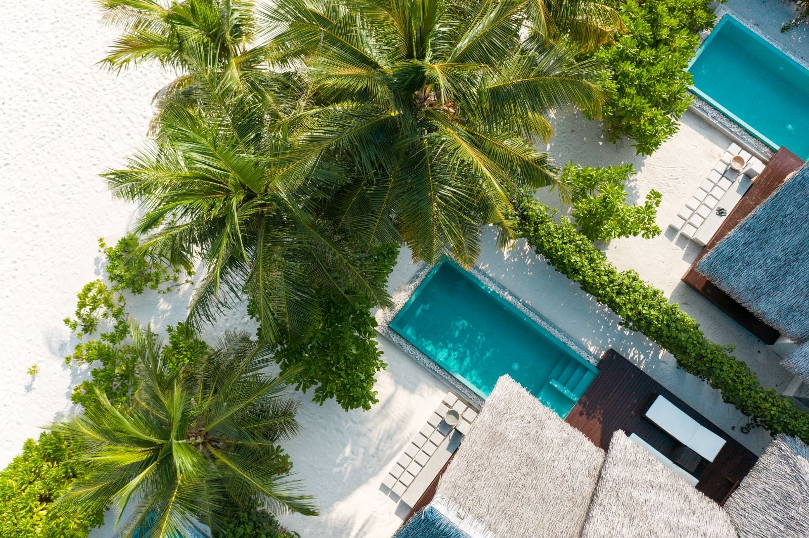Aerial view of the beach villa at Heritance Aarah resort in the Maldives