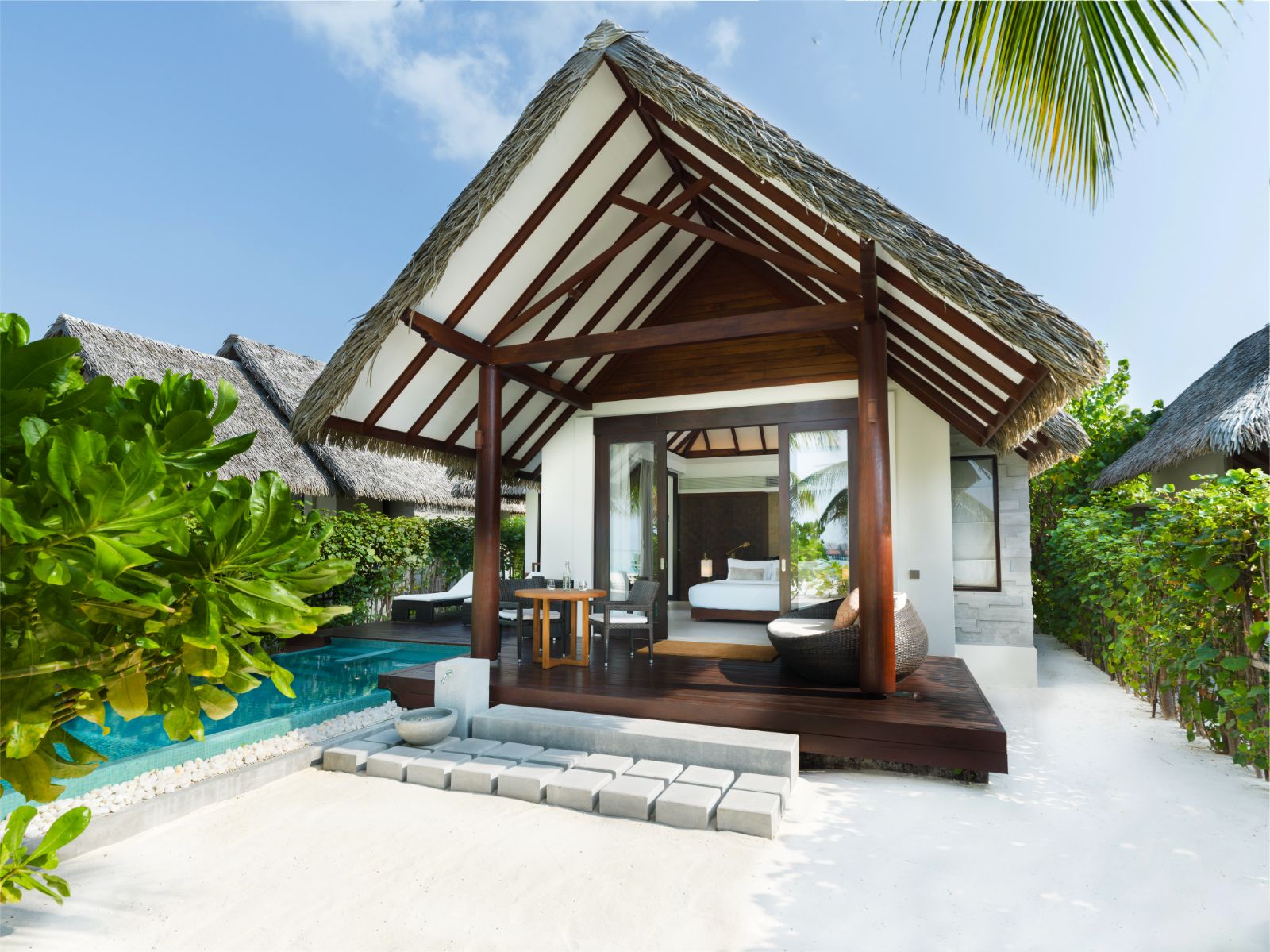 Beach villa exterior at Heritance Aarah resort in the Maldives