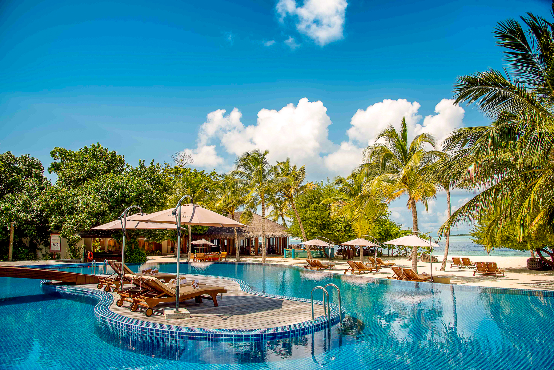 Main swimming pool at the Hideaway Beach Resort & Spa in the Maldives