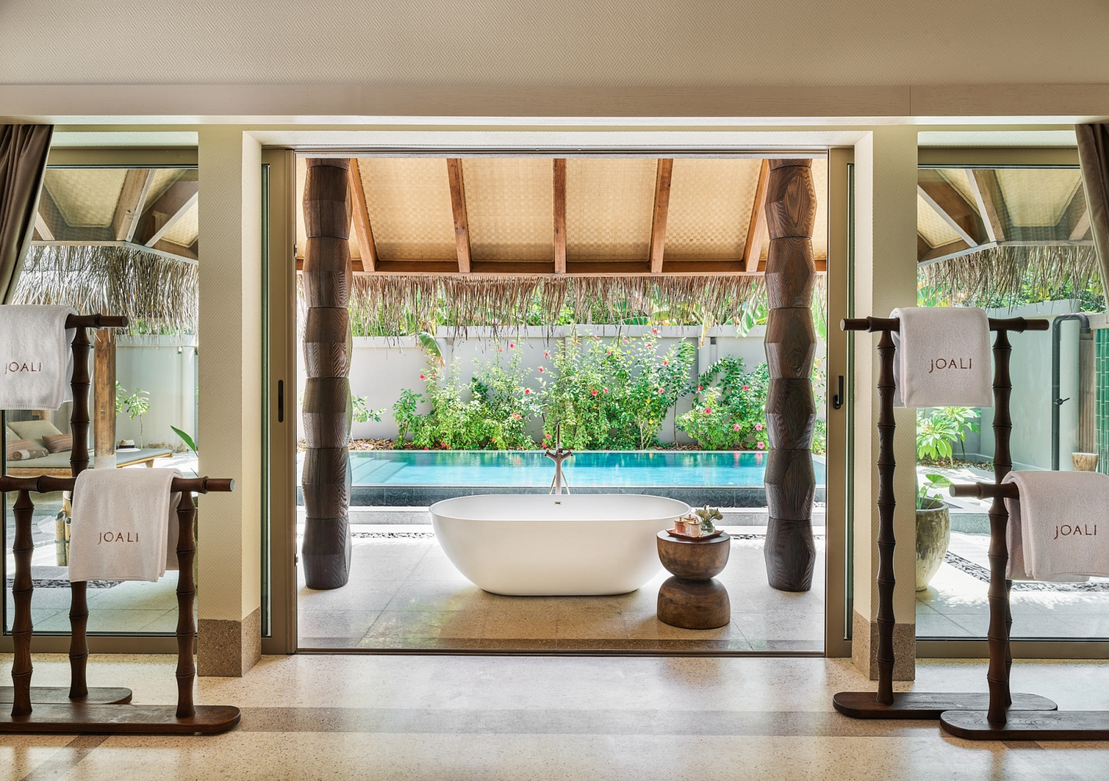 Freestanding bathtub in a Family Beach Villa at luxury resort Joali in the Maldives