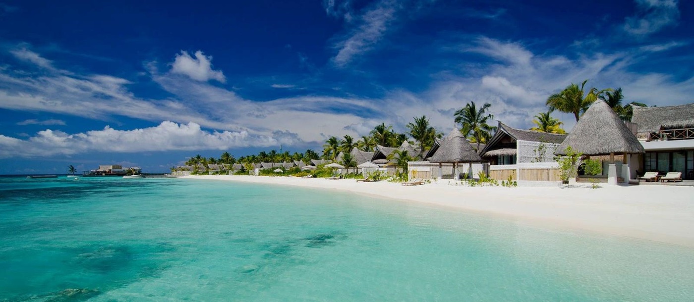 Exteriors of the beach villas at Jumeirah Vittaveli, Maldives
