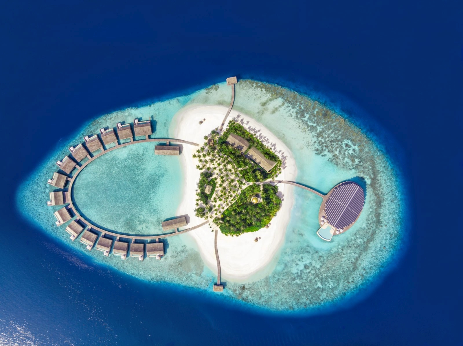 Aerial view of luxury resort Kudadoo Private Island in the Maldives