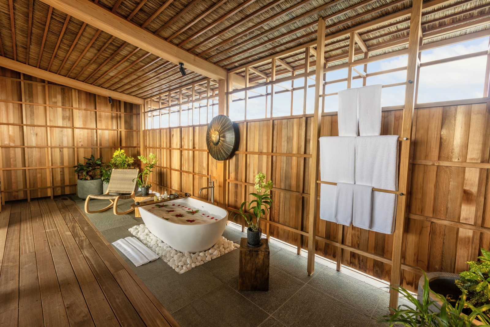 Bathroom of a residence at luxury resort Kudadoo Private Island in the Maldives