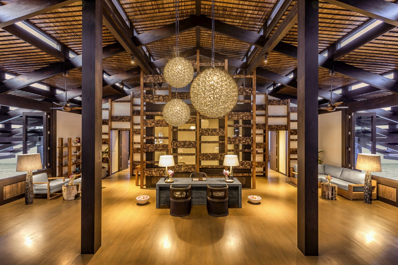Reception of the spa at luxury resort Kudadoo Private Island in the Maldives
