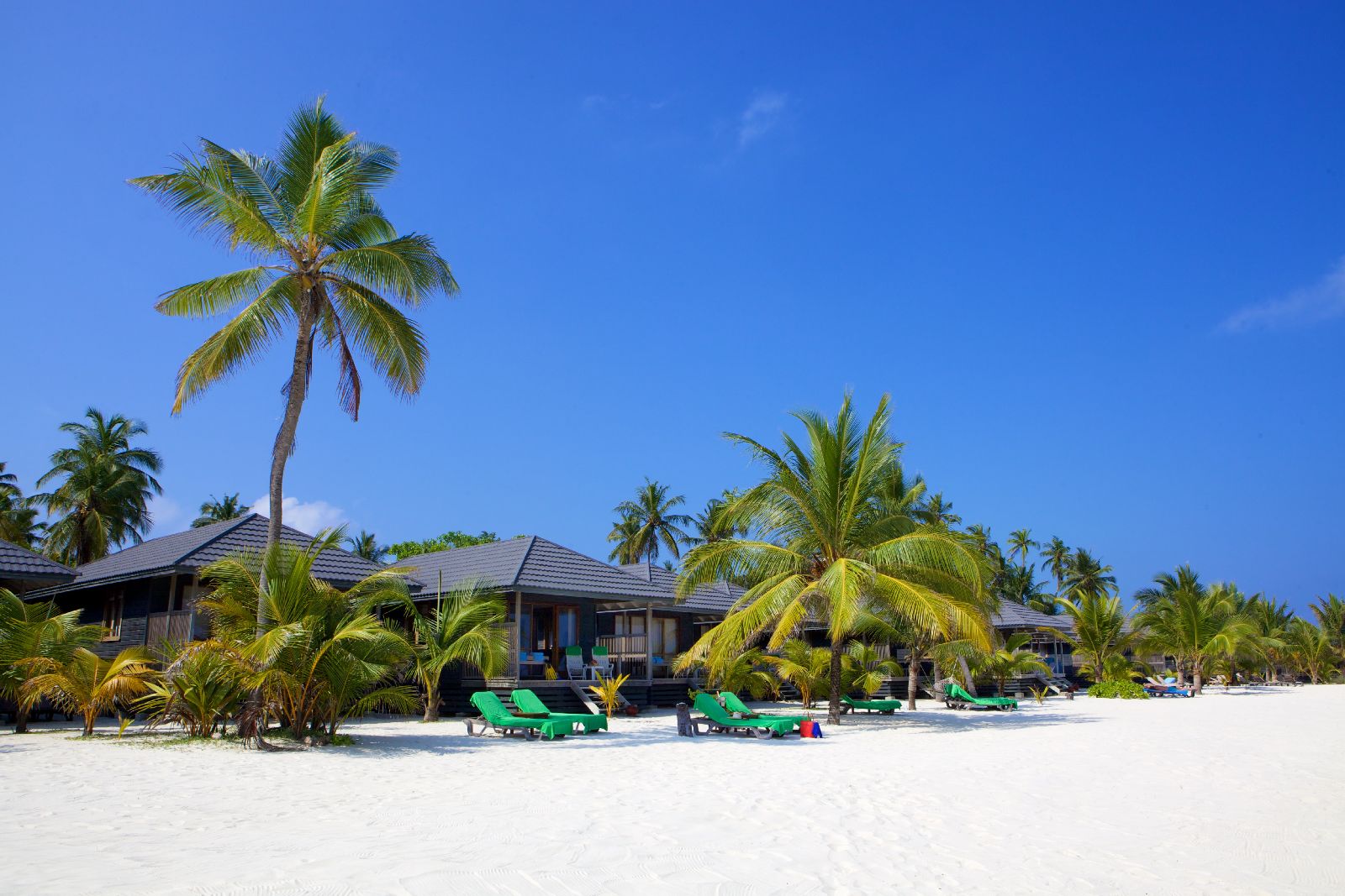 The beach villas at Kuredu Resort and Spa Maldives