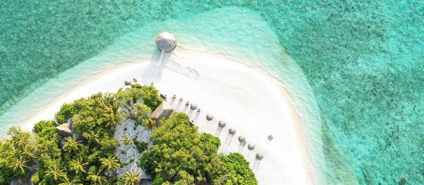 Aerial view of Mukunudu Island beach in the Maldives