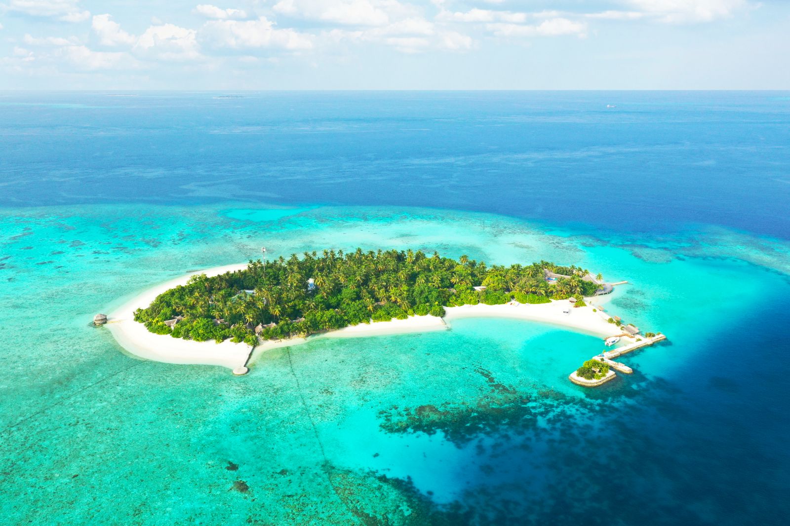 Aerial view of Mukunudu Island resort in the Maldives