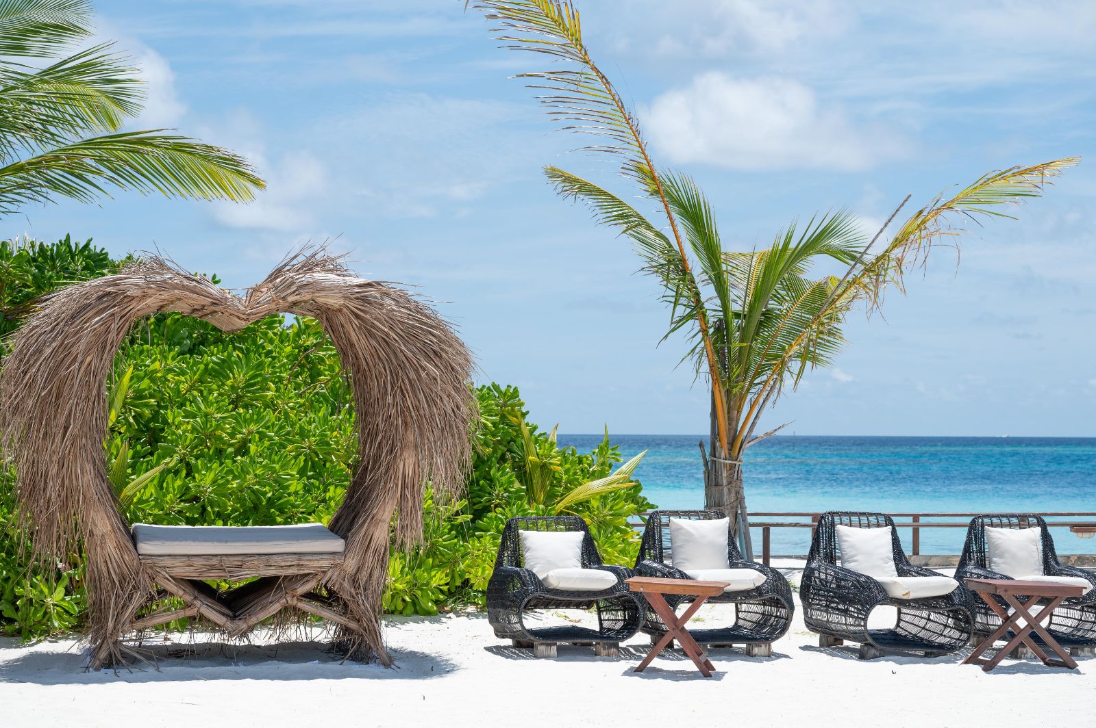 Romantic seating area at Mukundu Island resort in the Maldives