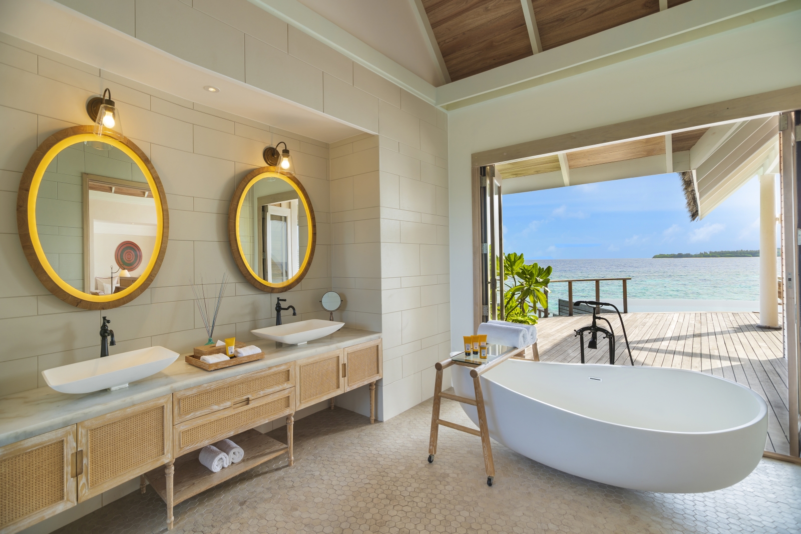 Bahtroom of a Water Pool Villa with sliding doors to the private terrace