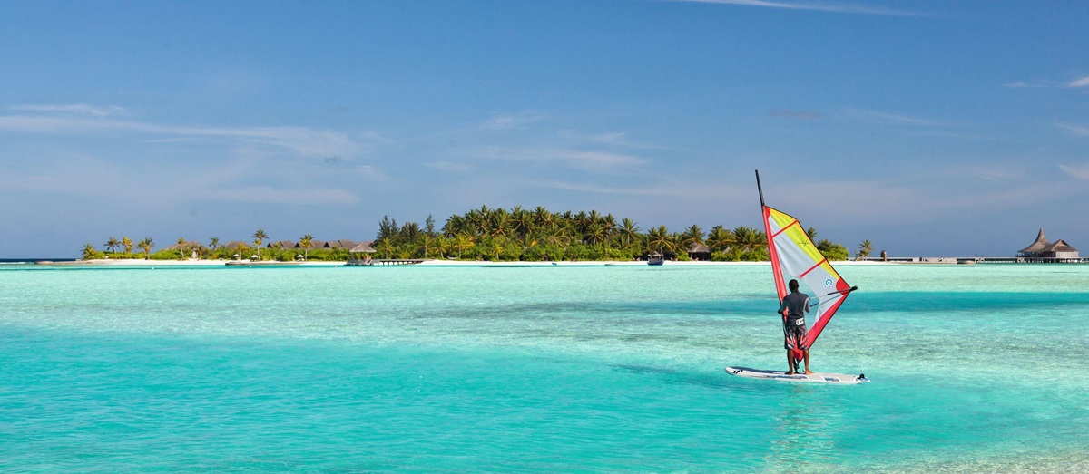 A windsurfer at Naladhu, Maldives